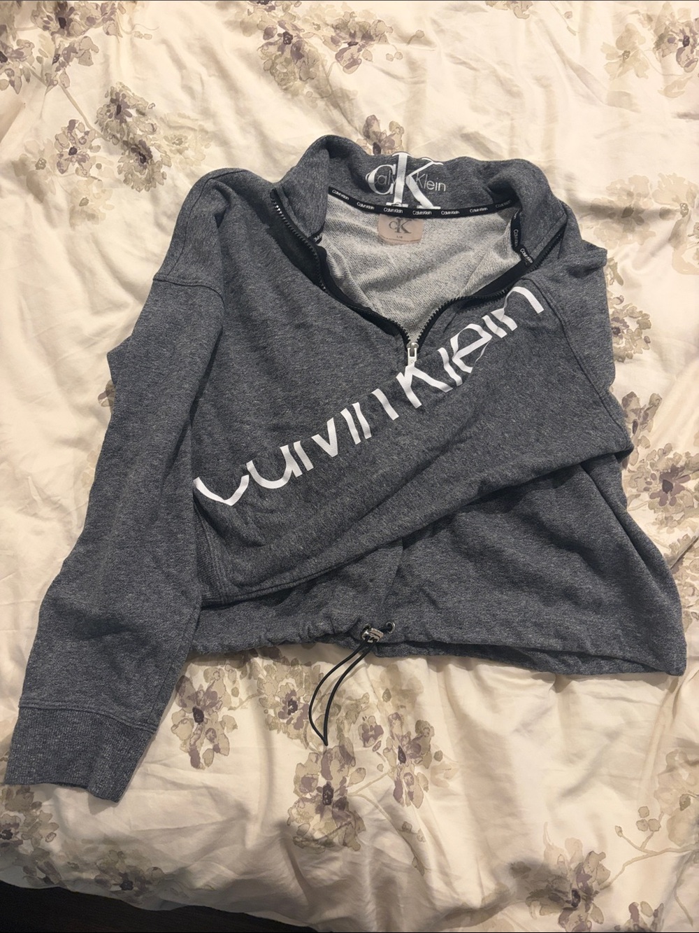 Calvin Klein Dark Heather Gray Quarter-Zip Logo Pullover